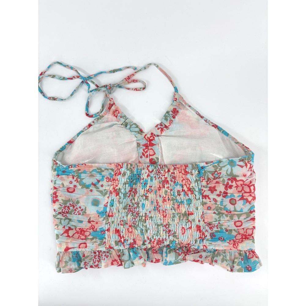 American Eagle Floral Halter Womens Small Blue Babydoll Smocked Y2K - Picture 4 of 5